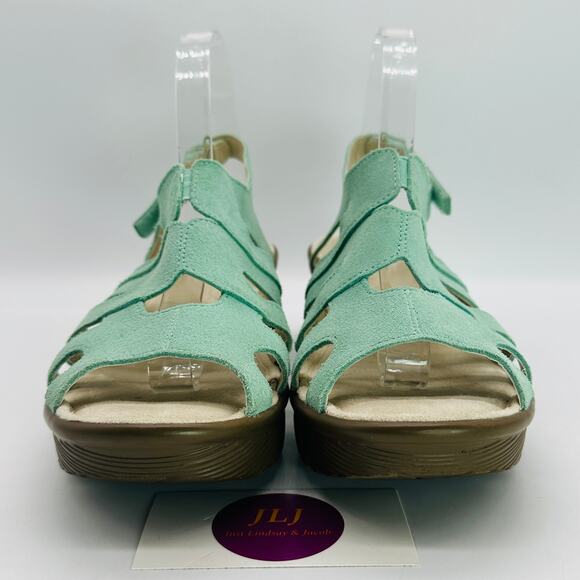 Skechers Women's Parallel Stylin Mint Green Suede Wedge Sandals Size 9.5 - Picture 2 of 13